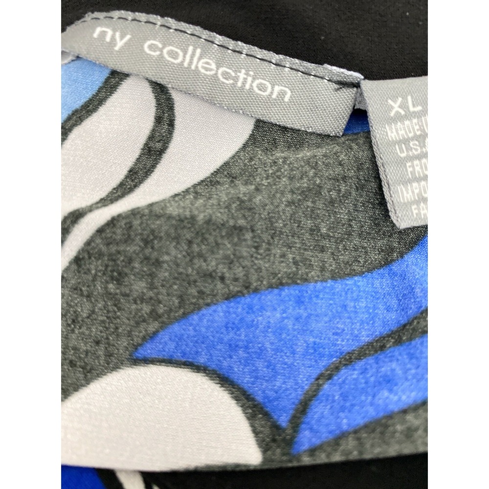 NY Collection Sz XL Blouse Black Blue White Pattern 3/4 Sleeve Polyester/Spandex - Picture 5 of 5